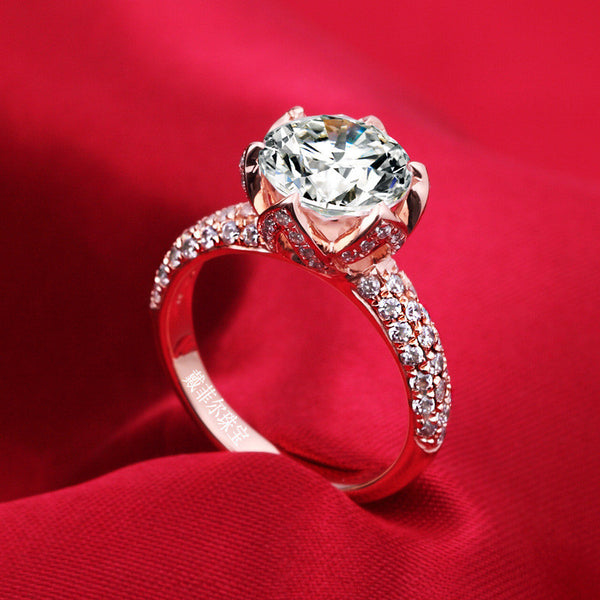 3 Carat Flower Shaped Simulated Diamond Ring,Solid 925 Silver