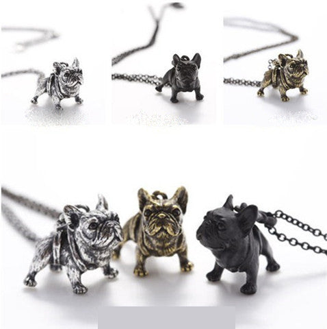 Chic Vintage Silver French Bulldog Necklace
