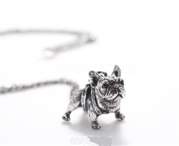 Chic Vintage Silver French Bulldog Necklace