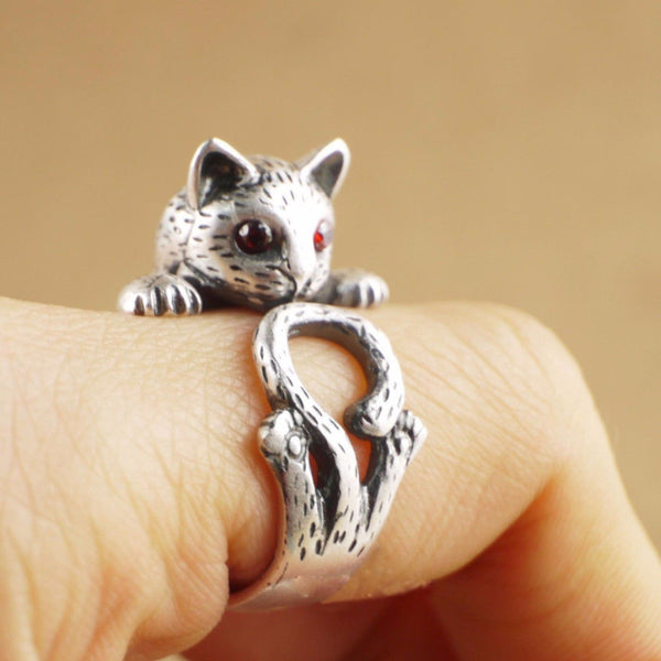 Silver Cute Cat Ring