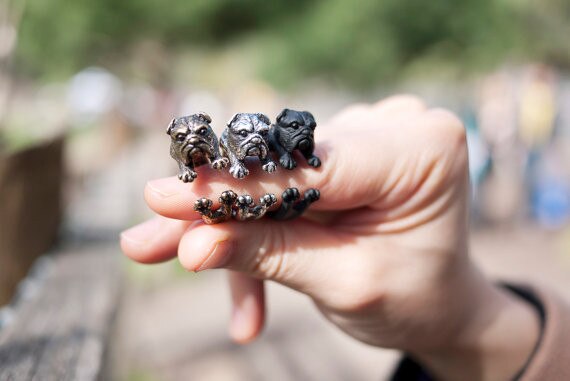 3D Retro English Bulldog Ring Men And Women Animal Wrap Adjustable Vintage Ring beautiful cute gift for girls