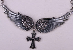 Crystal Angel Wings and Cross Women's Necklace, adjustable and antique silver plated (click on main picture to see a close up view of each one)
Ships  in 2-10 days!