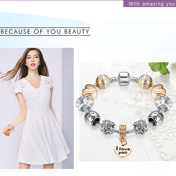 BELAWANG Authentic Heart Pendant Charm Bracelet with Murano Glass Beads Bracelets for Women Christmas Jewelry|Charm Bracelets|