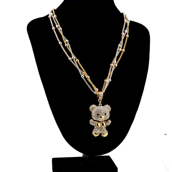 Fashion MultiLayer Necklace Crystal Bear Pendant Beads Long Necklace 86 (click on image to get closer view)