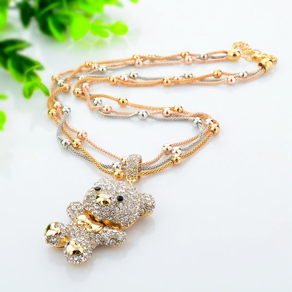 Fashion MultiLayer Necklace Crystal Bear Pendant Beads Long Necklace 86 (click on image to get closer view)