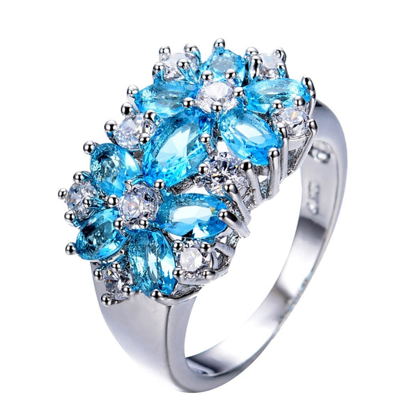 Sizes 6-10 Blue, Red, Pink, or Green Zircon White Gold Filled Ring For Women
