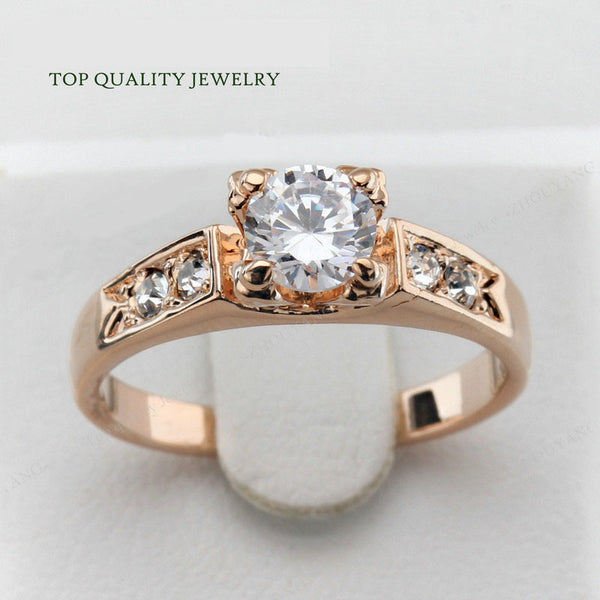 Top Quality CZ Diamond Classic Wedding Ring 18K Real Rose Gold or White Gold Plated Austrian Crystals