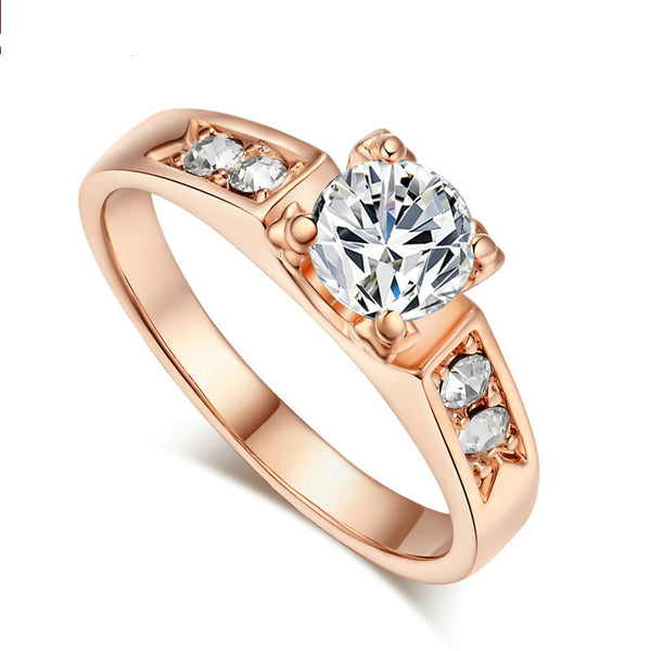 Top Quality CZ Diamond Classic Wedding Ring 18K Real Rose Gold or White Gold Plated Austrian Crystals