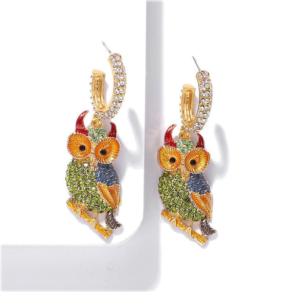 JShine Multi color Crystal Rhinestone Drop Earrings Metal Enamel Bee Parrot Fruit Dangle Statement Earring Women Fashion Jewelry