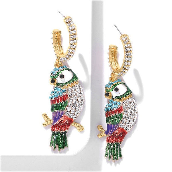 JShine Multi color Crystal Rhinestone Drop Earrings Metal Enamel Bee Parrot Fruit Dangle Statement Earring Women Fashion Jewelry