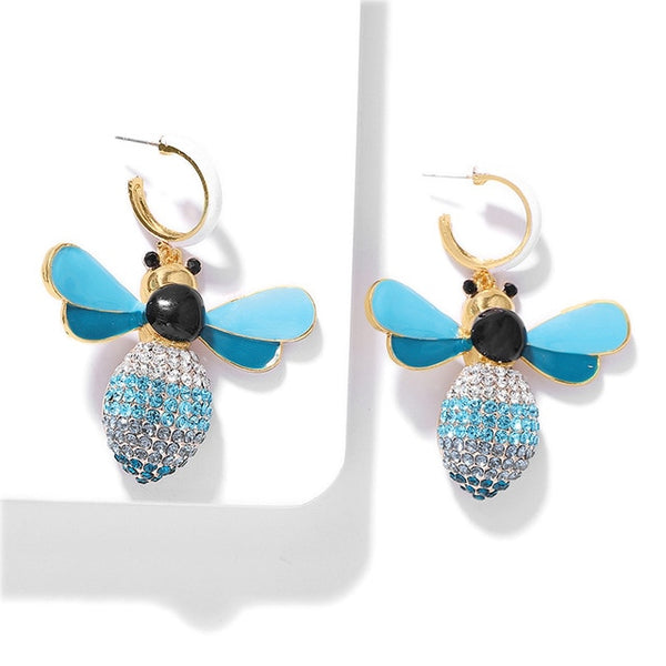 JShine Multi color Crystal Rhinestone Drop Earrings Metal Enamel Bee Parrot Fruit Dangle Statement Earring Women Fashion Jewelry