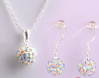 Hot New Jewelry Sets -  Crystal Pave Disco Ball Lever Back Earring & Pendant Necklace